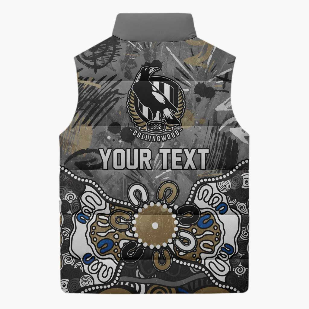 Personalized Collingwood Magpies Sleeveless Puffer Jacket Aboriginal Dot Painting Graffiti Style