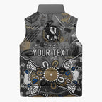 Personalized Collingwood Magpies Sleeveless Puffer Jacket Aboriginal Dot Painting Graffiti Style
