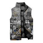 Personalized Collingwood Magpies Sleeveless Puffer Jacket Aboriginal Dot Painting Graffiti Style