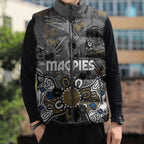 Personalized Collingwood Magpies Sleeveless Puffer Jacket Aboriginal Dot Painting Graffiti Style