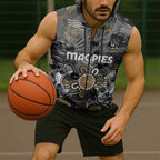 Personalized Collingwood Magpies Sleeveless Zip Hoodie Aboriginal Dot Painting Graffiti Style