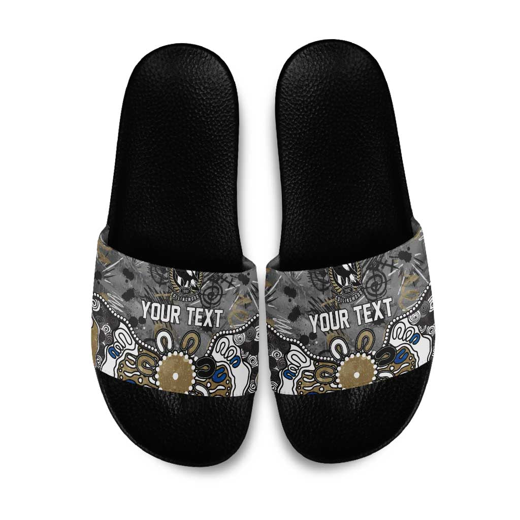 Personalized Collingwood Magpies Slide Sandals Aboriginal Dot Painting Graffiti Style