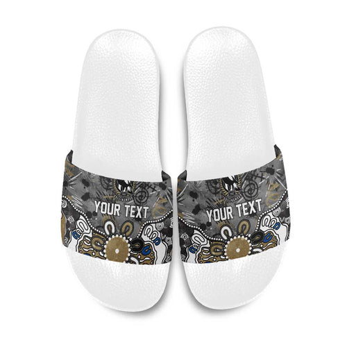 Personalized Collingwood Magpies Slide Sandals Aboriginal Dot Painting Graffiti Style