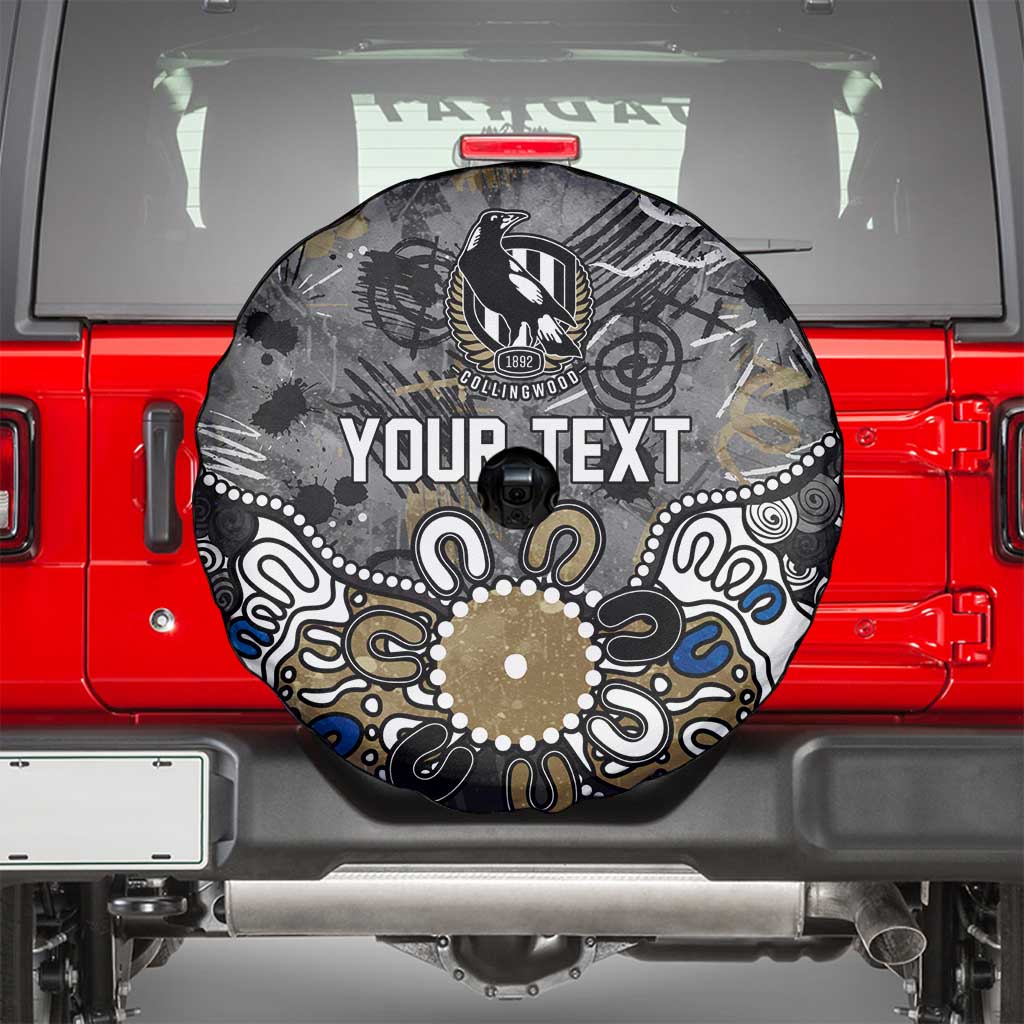 Personalized Collingwood Magpies Spare Tire Cover Aboriginal Dot Painting Graffiti Style