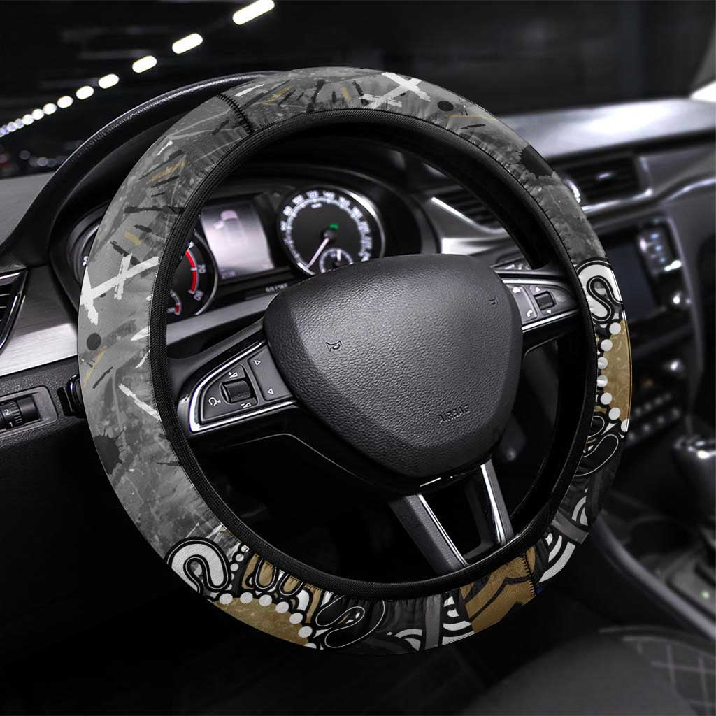 Collingwood Magpies Steering Wheel Cover Aboriginal Dot Painting Graffiti Style