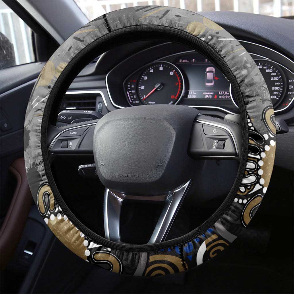 Collingwood Magpies Steering Wheel Cover Aboriginal Dot Painting Graffiti Style