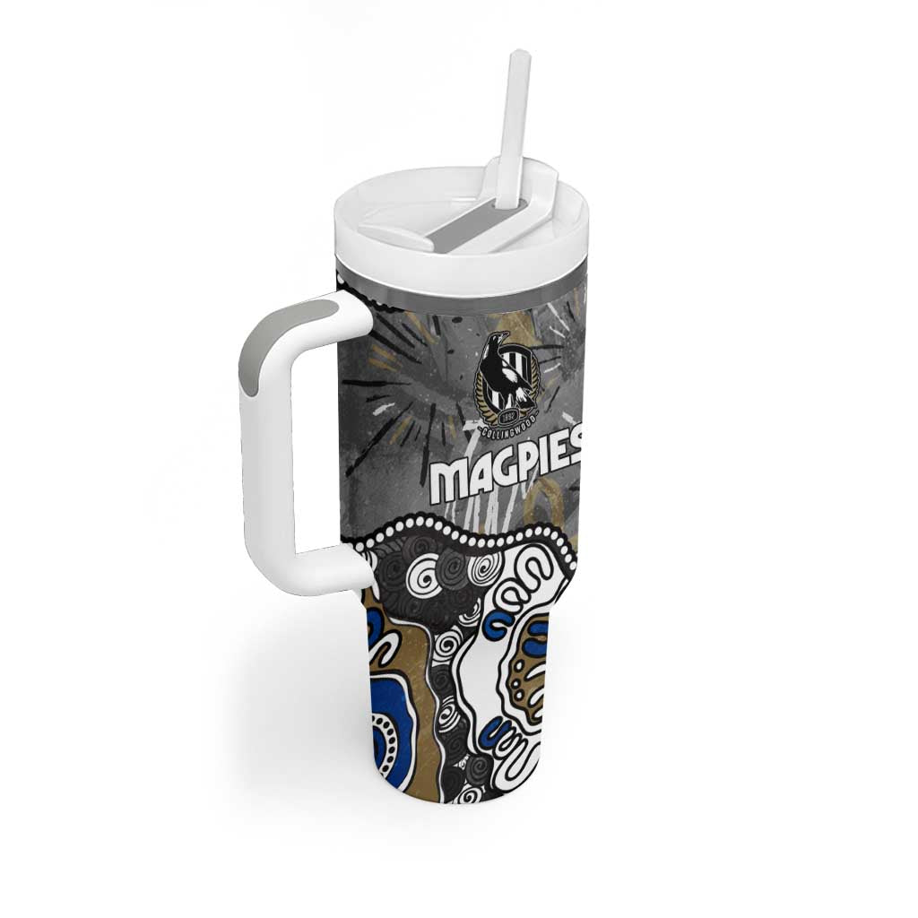 Personalized Collingwood Magpies Tumbler With Handle Aboriginal Dot Painting Graffiti Style