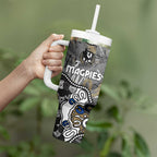 Personalized Collingwood Magpies Tumbler With Handle Aboriginal Dot Painting Graffiti Style