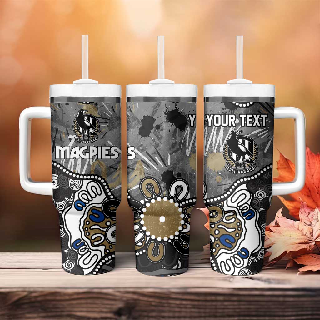 Personalized Collingwood Magpies Tumbler With Handle Aboriginal Dot Painting Graffiti Style