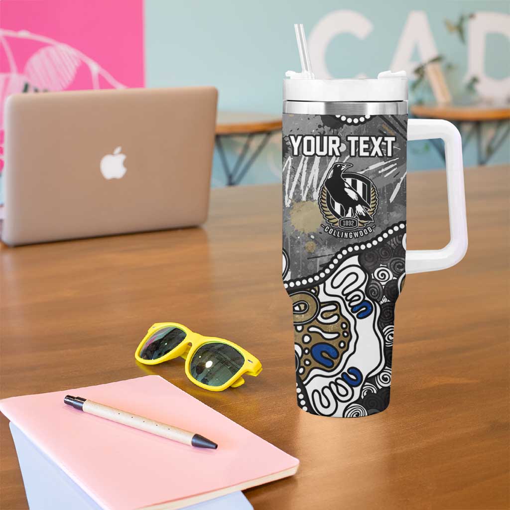 Personalized Collingwood Magpies Tumbler With Handle Aboriginal Dot Painting Graffiti Style