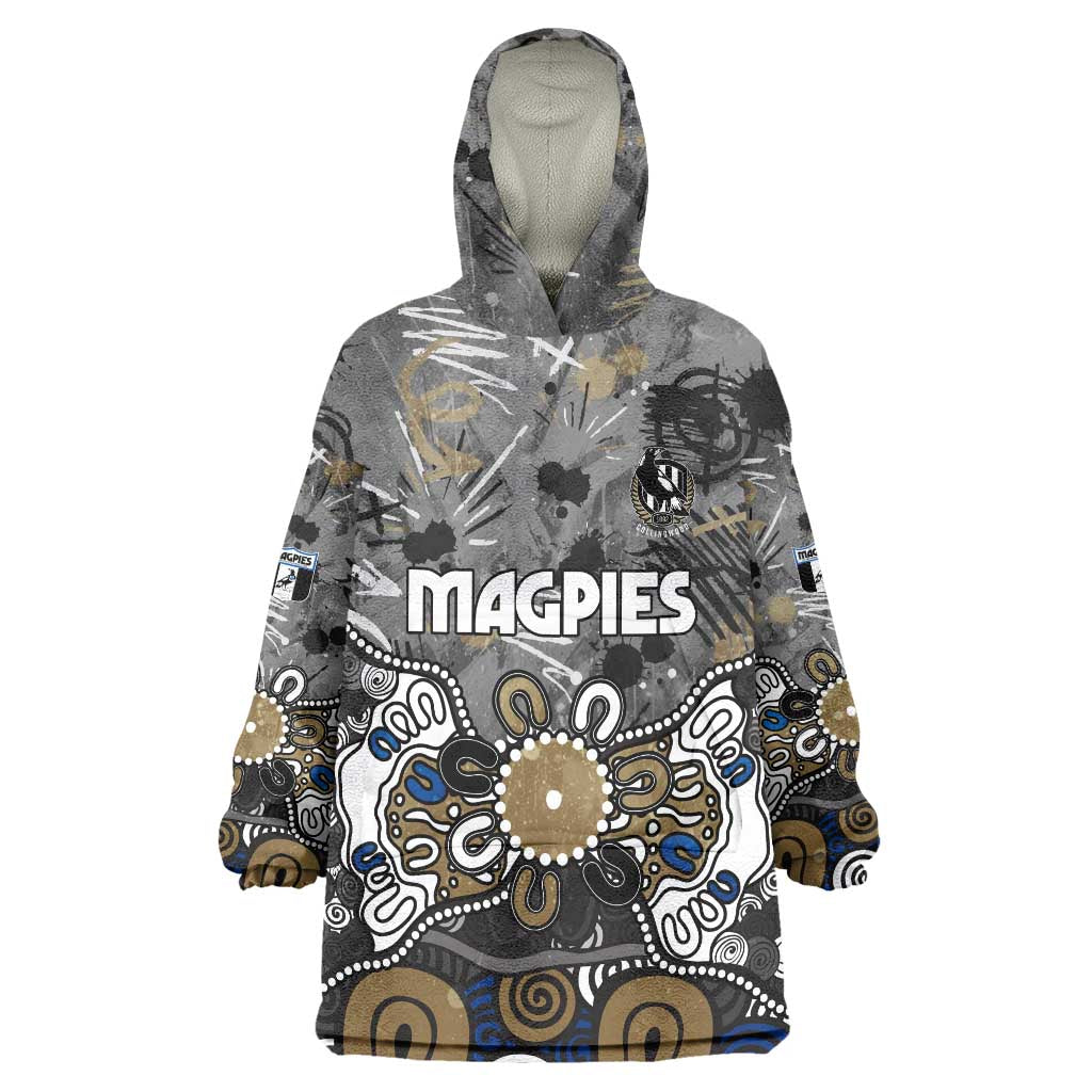 Personalized Collingwood Magpies Wearable Blanket Hoodie Aboriginal Dot Painting Graffiti Style