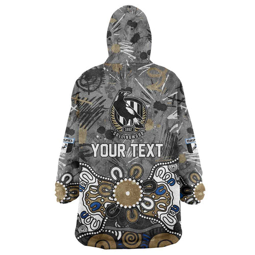 Personalized Collingwood Magpies Wearable Blanket Hoodie Aboriginal Dot Painting Graffiti Style