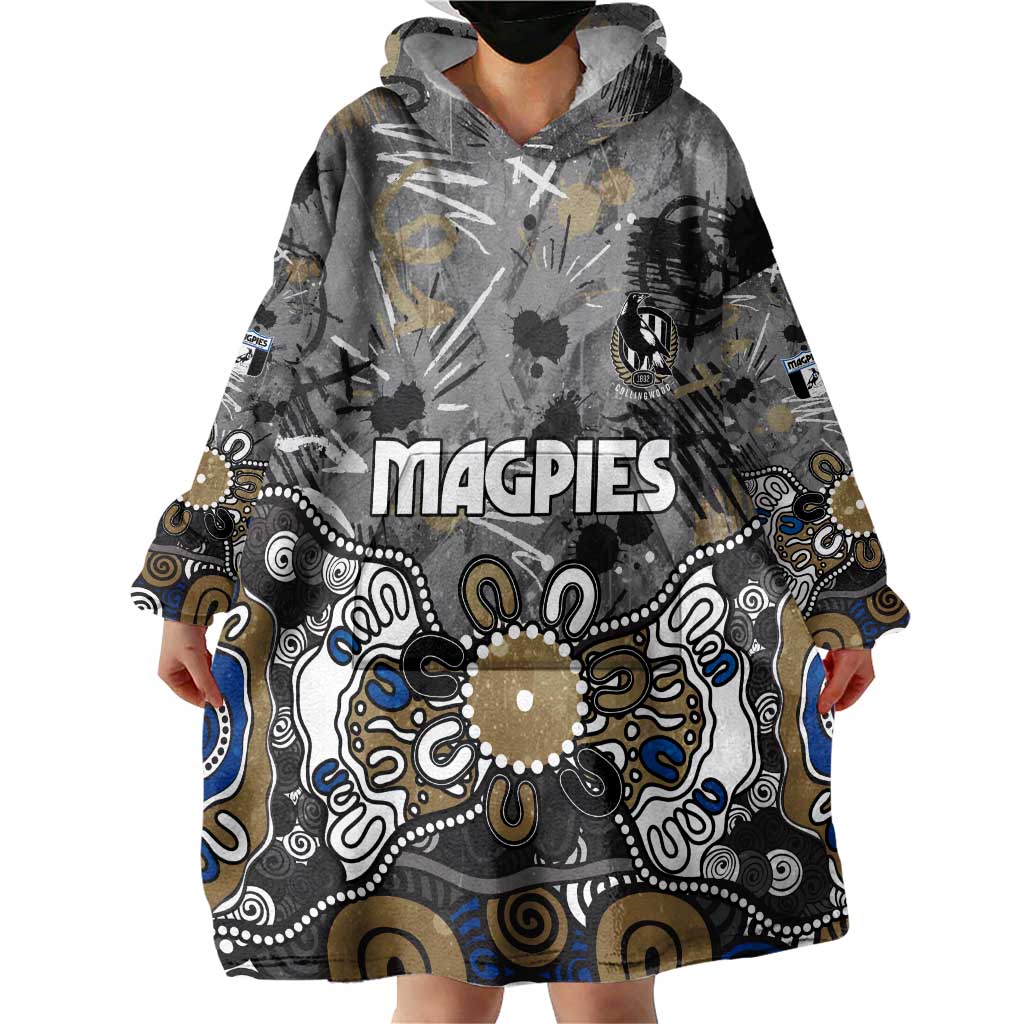 Personalized Collingwood Magpies Wearable Blanket Hoodie Aboriginal Dot Painting Graffiti Style