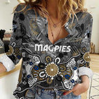 Personalized Collingwood Magpies Women Casual Shirt Aboriginal Dot Painting Graffiti Style