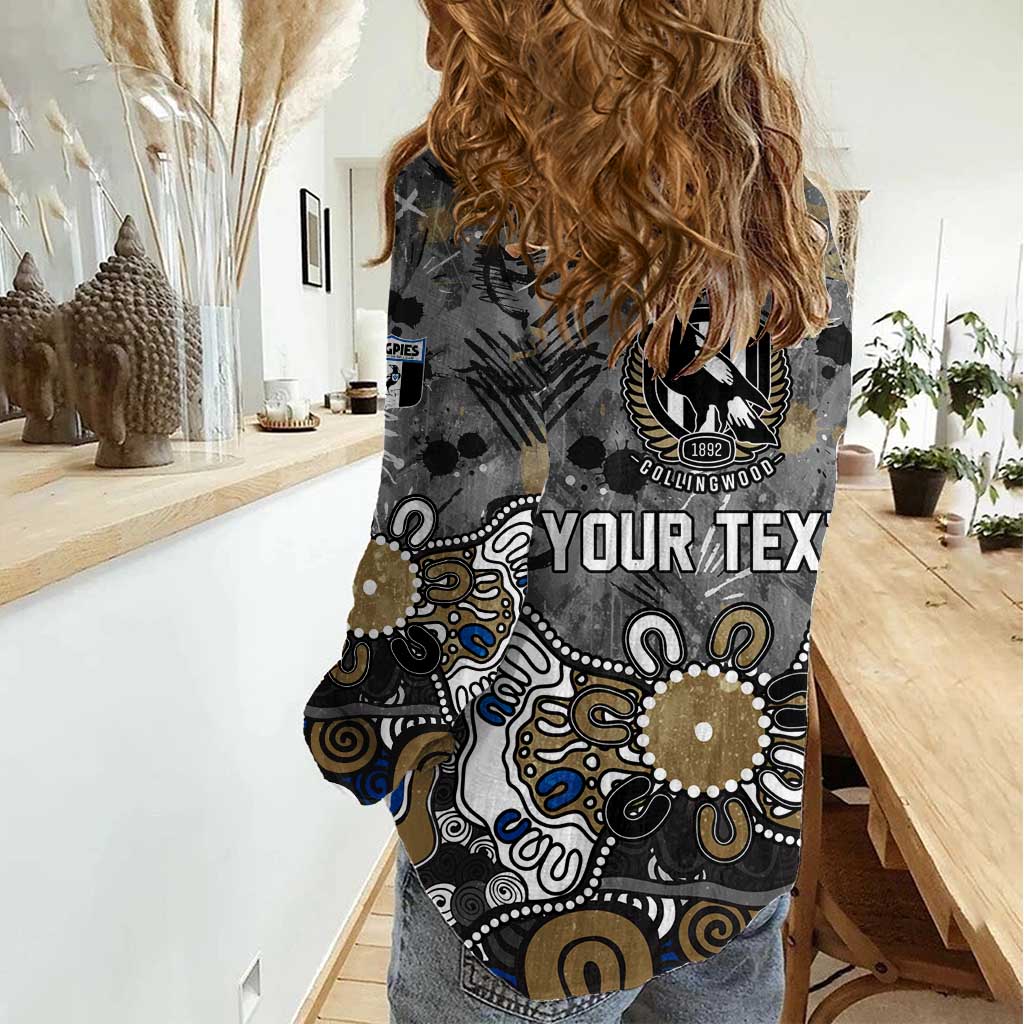 Personalized Collingwood Magpies Women Casual Shirt Aboriginal Dot Painting Graffiti Style