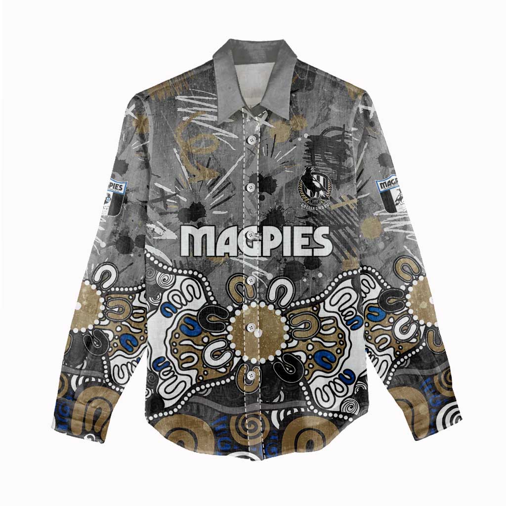 Personalized Collingwood Magpies Women Casual Shirt Aboriginal Dot Painting Graffiti Style