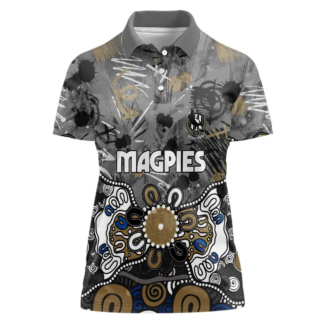 Personalized Collingwood Magpies Women Polo Shirt Aboriginal Dot Painting Graffiti Style