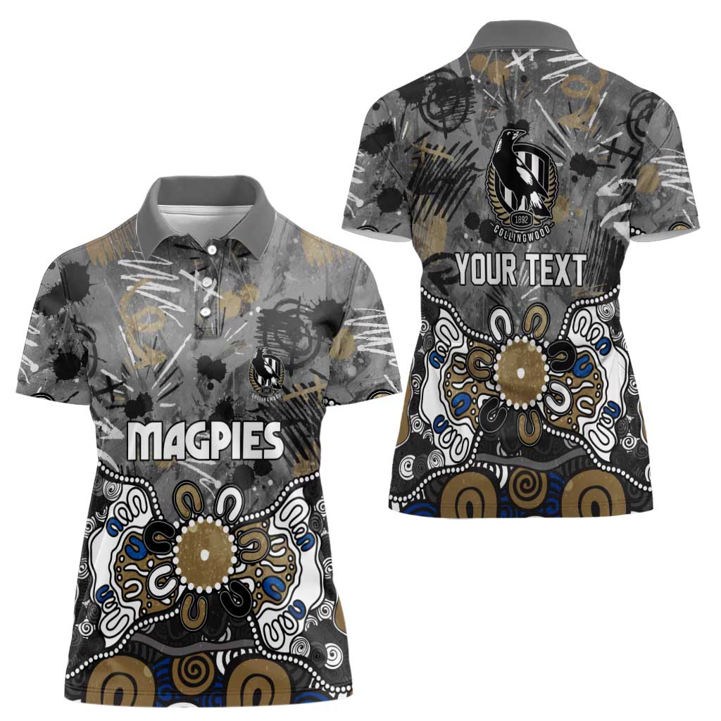 Personalized Collingwood Magpies Women Polo Shirt Aboriginal Dot Painting Graffiti Style