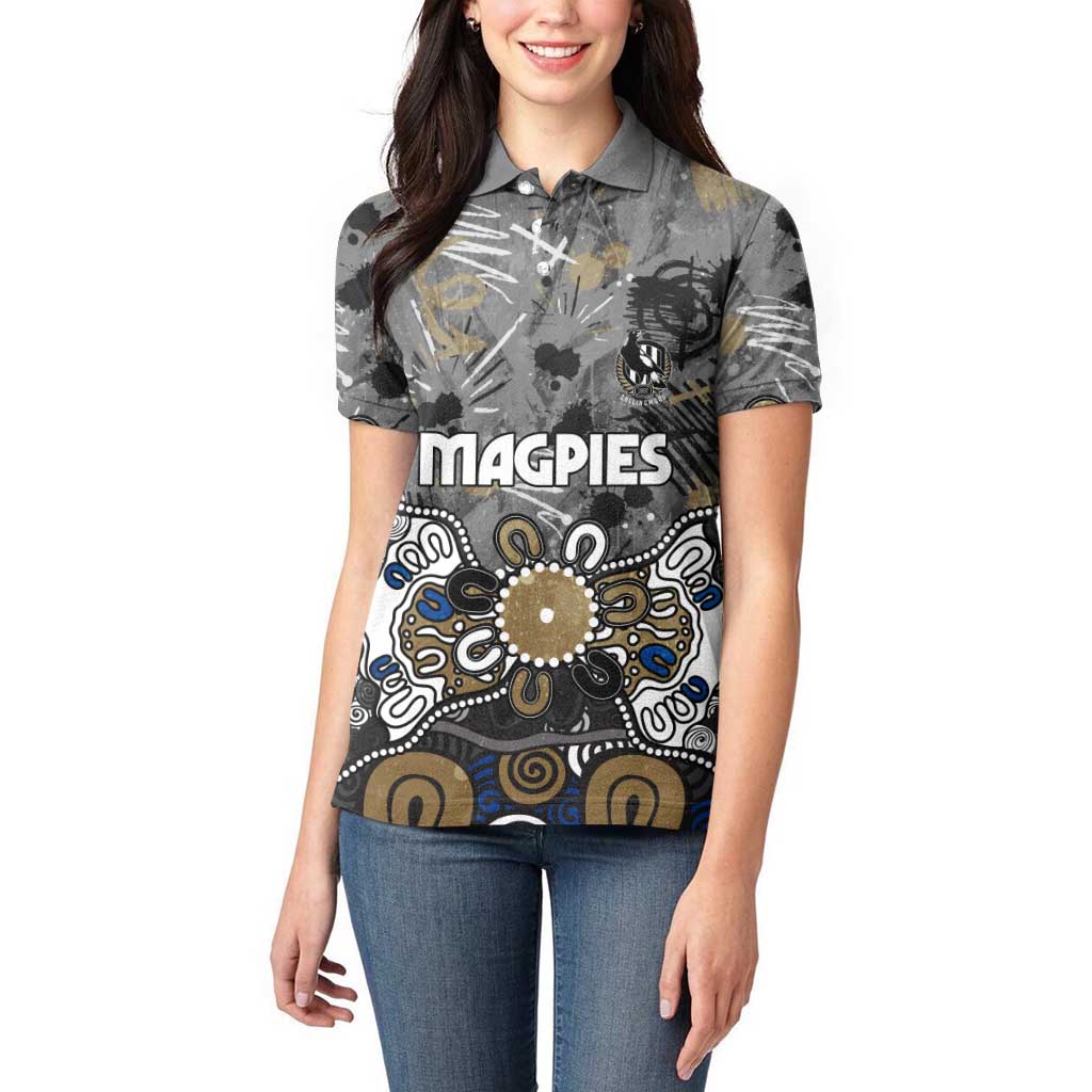 Personalized Collingwood Magpies Women Polo Shirt Aboriginal Dot Painting Graffiti Style