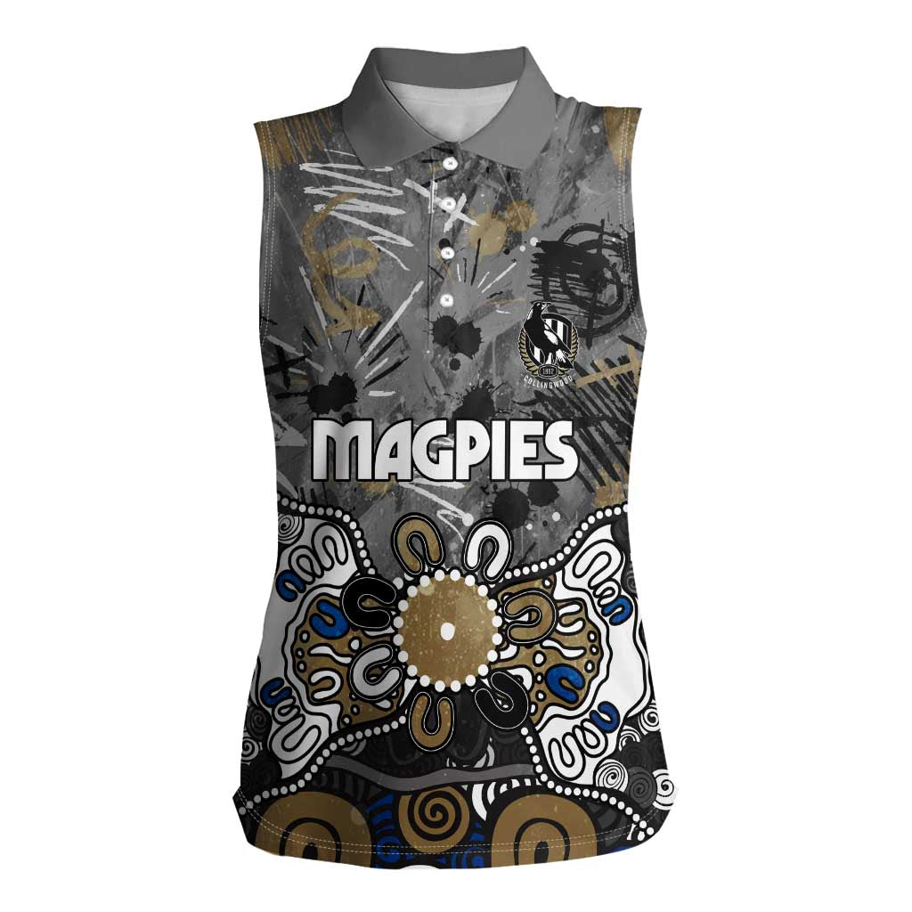 Personalized Collingwood Magpies Women Sleeveless Polo Shirt Aboriginal Dot Painting Graffiti Style