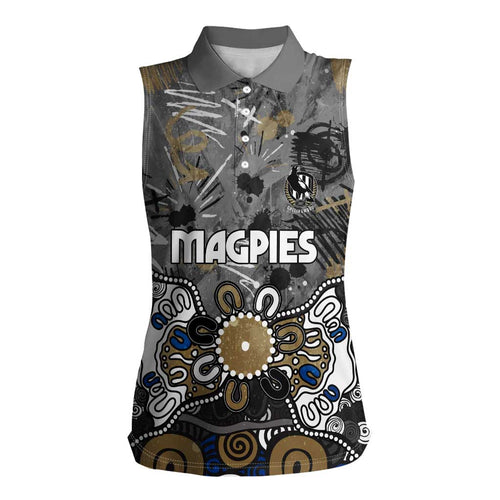 Personalized Collingwood Magpies Women Sleeveless Polo Shirt Aboriginal Dot Painting Graffiti Style