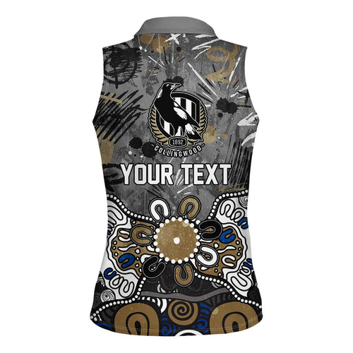 Personalized Collingwood Magpies Women Sleeveless Polo Shirt Aboriginal Dot Painting Graffiti Style