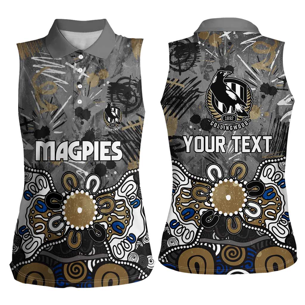 Personalized Collingwood Magpies Women Sleeveless Polo Shirt Aboriginal Dot Painting Graffiti Style