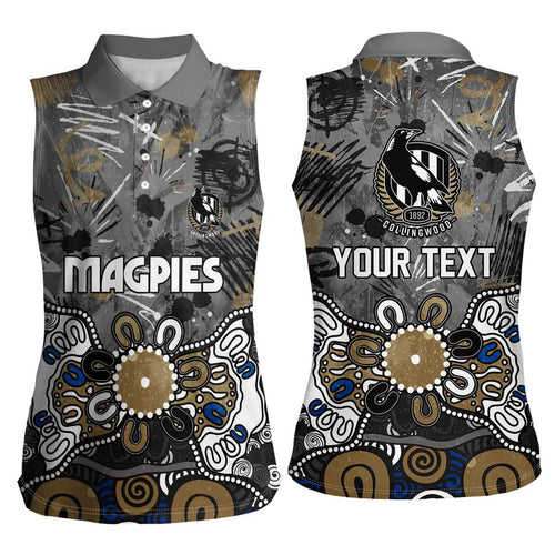 Personalized Collingwood Magpies Women Sleeveless Polo Shirt Aboriginal Dot Painting Graffiti Style