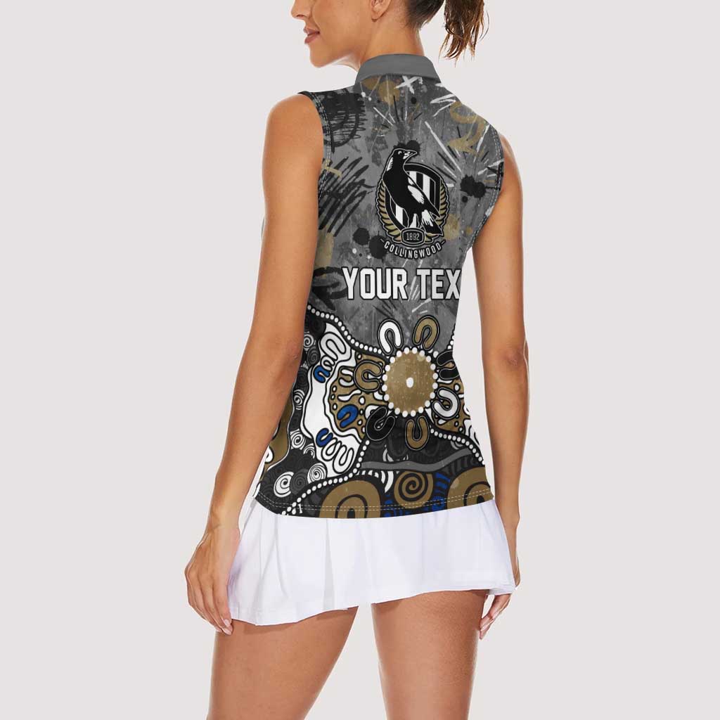 Personalized Collingwood Magpies Women Sleeveless Polo Shirt Aboriginal Dot Painting Graffiti Style