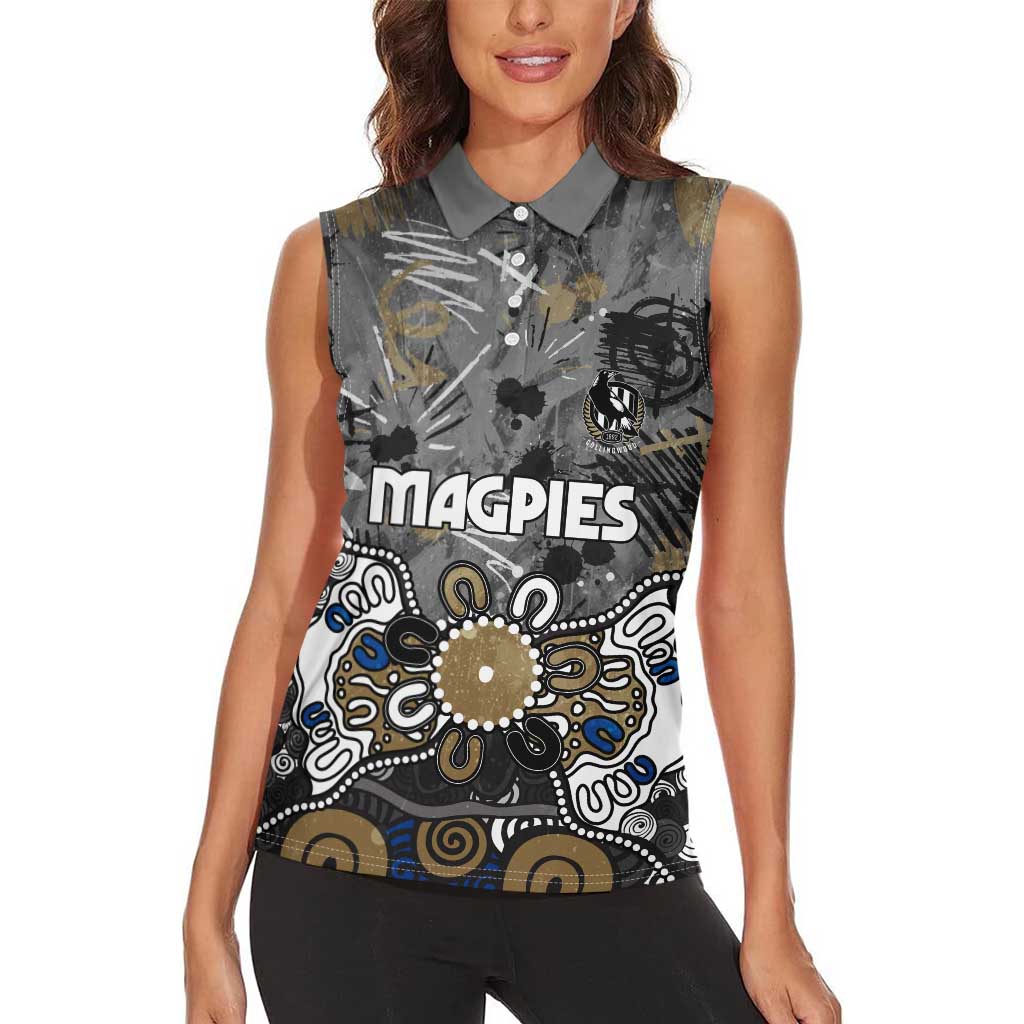 Personalized Collingwood Magpies Women Sleeveless Polo Shirt Aboriginal Dot Painting Graffiti Style