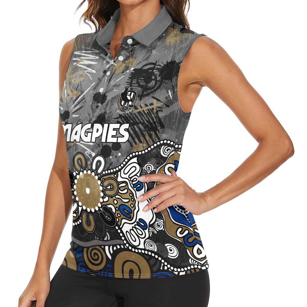 Personalized Collingwood Magpies Women Sleeveless Polo Shirt Aboriginal Dot Painting Graffiti Style