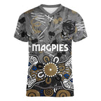 Personalized Collingwood Magpies Women V-Neck T-Shirt Aboriginal Dot Painting Graffiti Style