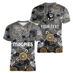 Personalized Collingwood Magpies Women V-Neck T-Shirt Aboriginal Dot Painting Graffiti Style