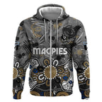 Personalized Collingwood Magpies Zip Hoodie Aboriginal Dot Painting Graffiti Style