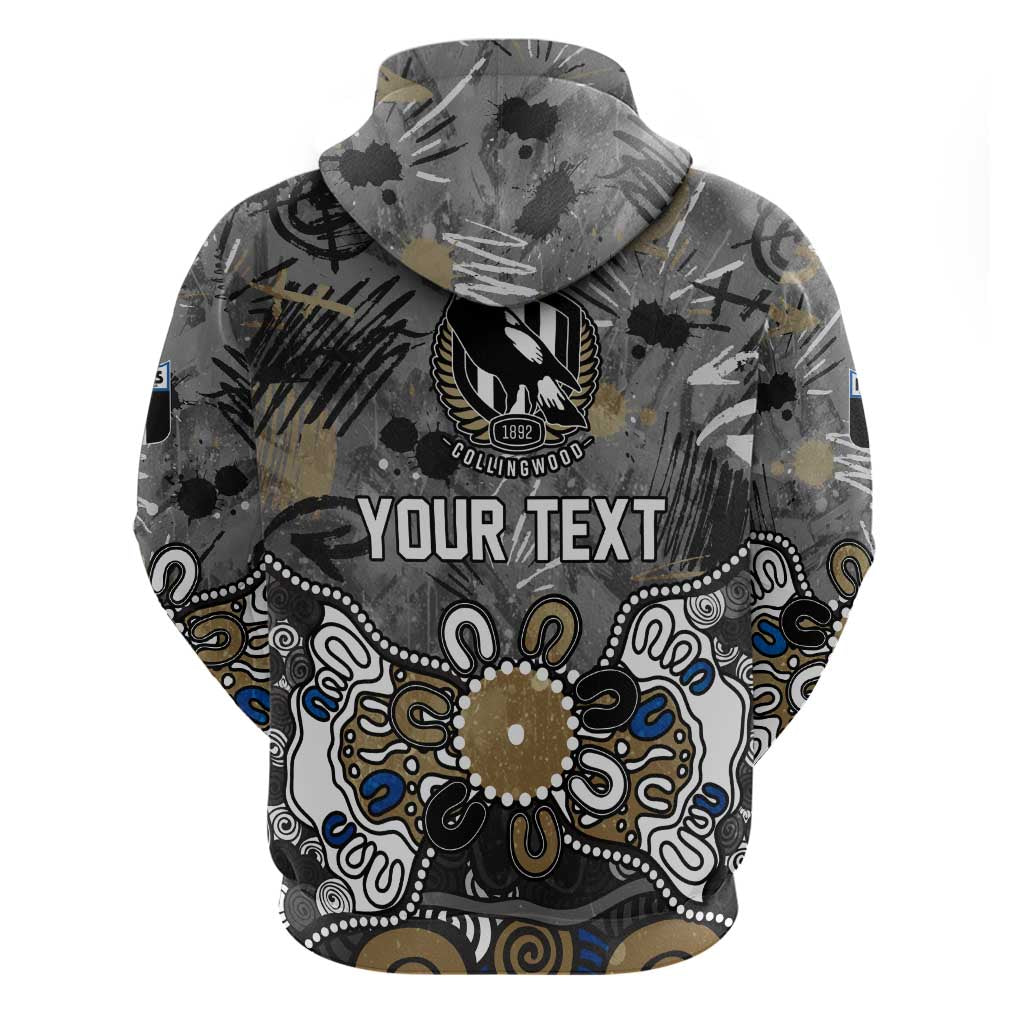 Personalized Collingwood Magpies Zip Hoodie Aboriginal Dot Painting Graffiti Style
