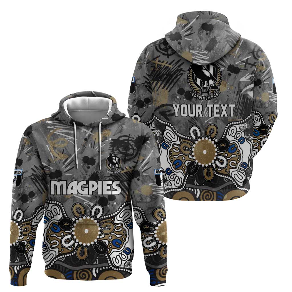Personalized Collingwood Magpies Zip Hoodie Aboriginal Dot Painting Graffiti Style