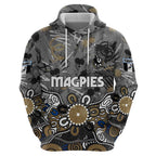 Personalized Collingwood Magpies Zip Hoodie Aboriginal Dot Painting Graffiti Style