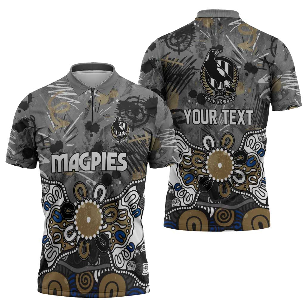 Personalized Collingwood Magpies Zipper Polo Shirt Aboriginal Dot Painting Graffiti Style