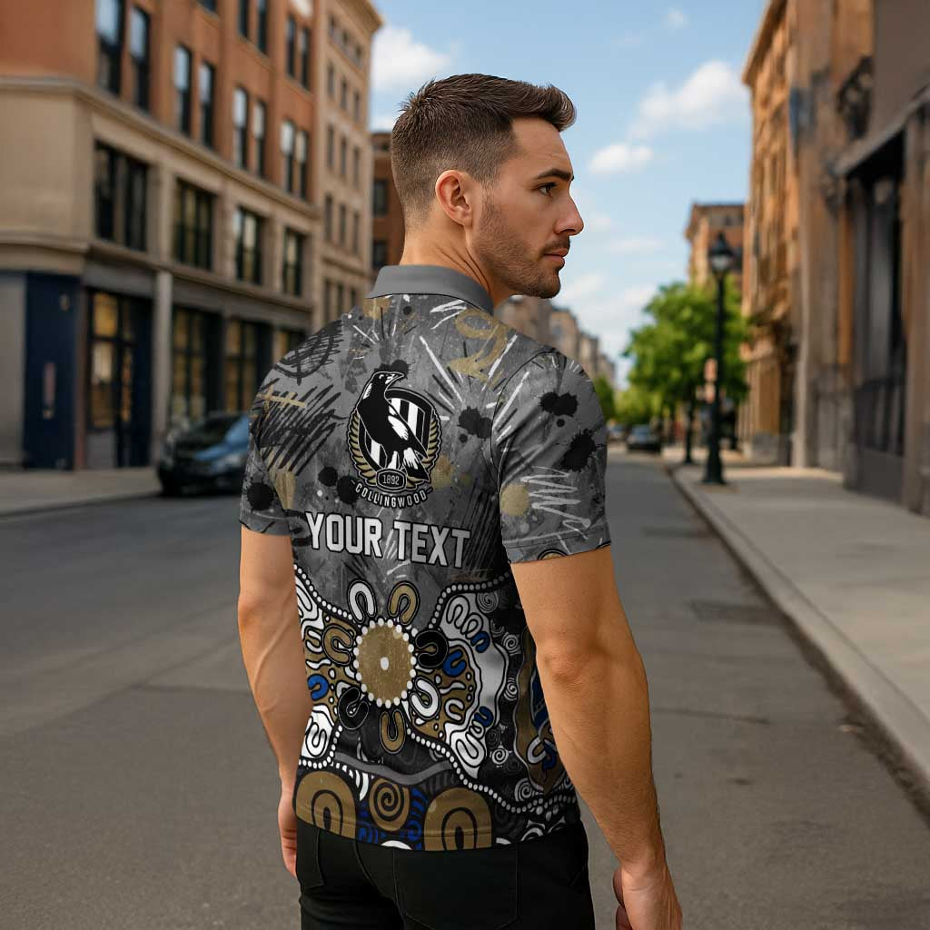 Personalized Collingwood Magpies Zipper Polo Shirt Aboriginal Dot Painting Graffiti Style