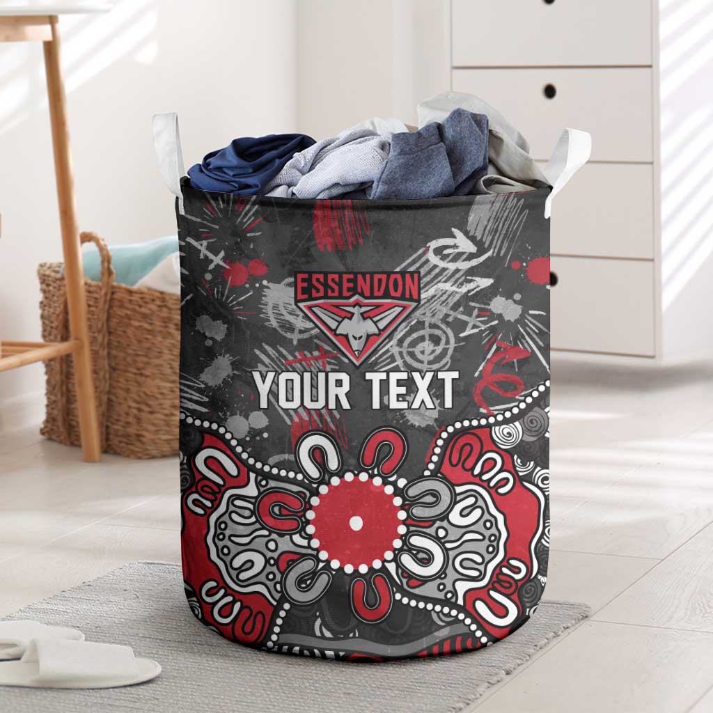 Personalized Essendon Bombers Laundry Basket Aboriginal Dot Painting Graffiti Style