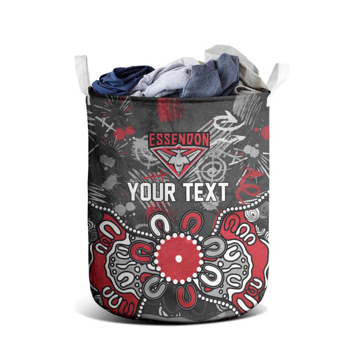 Personalized Essendon Bombers Laundry Basket Aboriginal Dot Painting Graffiti Style