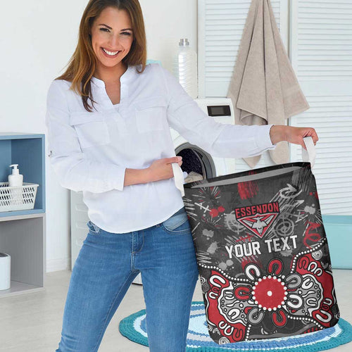 Personalized Essendon Bombers Laundry Basket Aboriginal Dot Painting Graffiti Style