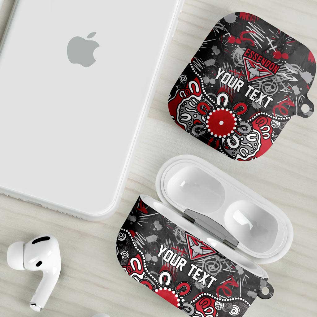 Personalized Essendon Bombers AirPods Case Aboriginal Dot Painting Graffiti Style