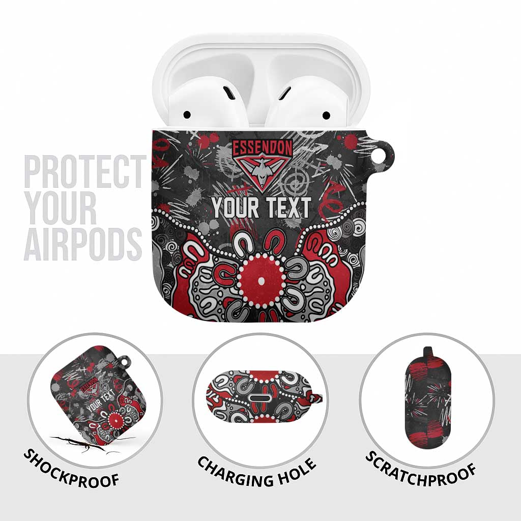 Personalized Essendon Bombers AirPods Case Aboriginal Dot Painting Graffiti Style