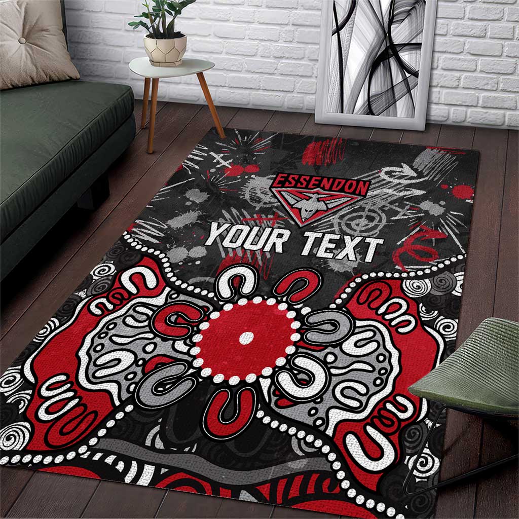 Personalized Essendon Bombers Area Rug Aboriginal Dot Painting Graffiti Style
