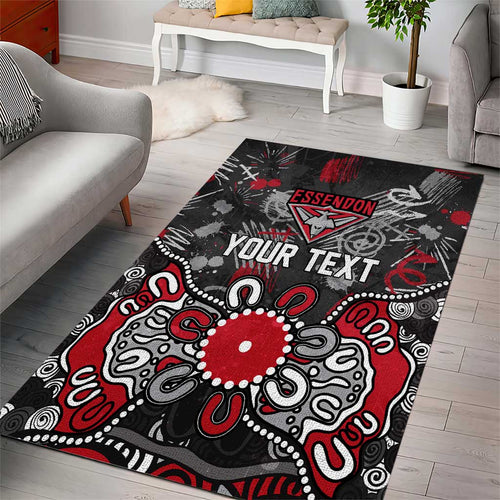 Personalized Essendon Bombers Area Rug Aboriginal Dot Painting Graffiti Style