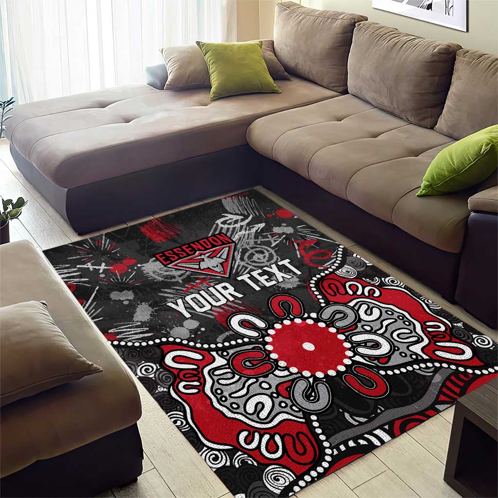 Personalized Essendon Bombers Area Rug Aboriginal Dot Painting Graffiti Style