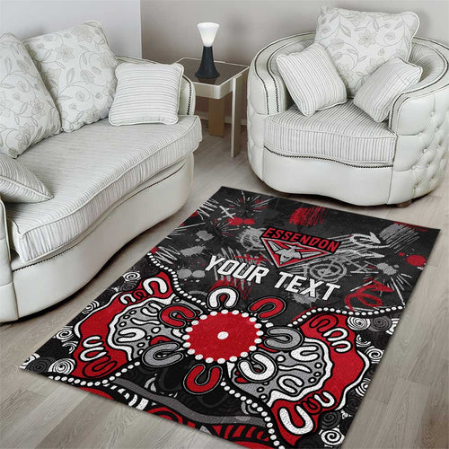 Personalized Essendon Bombers Area Rug Aboriginal Dot Painting Graffiti Style
