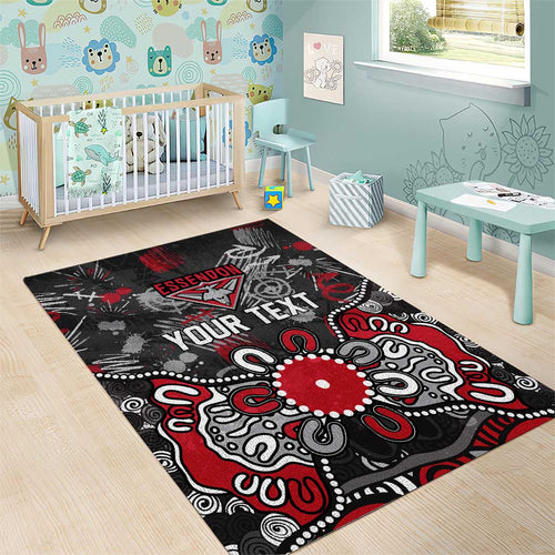 Personalized Essendon Bombers Area Rug Aboriginal Dot Painting Graffiti Style
