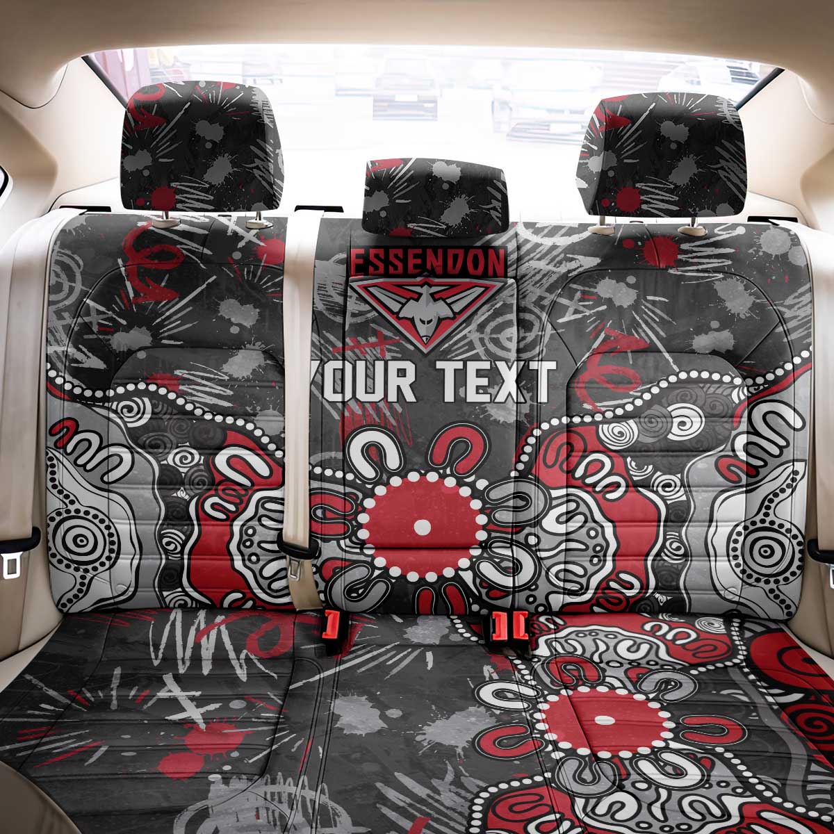 Personalized Essendon Bombers Back Car Seat Cover Aboriginal Dot Painting Graffiti Style